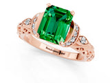 Rose gold Emerald Cut Emerald Solitaire Ring with Filigree Band and Four-Prong Setting_25