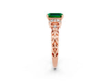 Rose gold Emerald Cut Emerald Solitaire Ring with Filigree Band and Four-Prong Setting_26