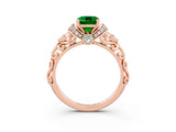 Rose gold Emerald Cut Emerald Solitaire Ring with Filigree Band and Four-Prong Setting_27