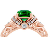 Rose gold Emerald Cut Emerald Solitaire Ring with Filigree Band and Four-Prong Setting_28