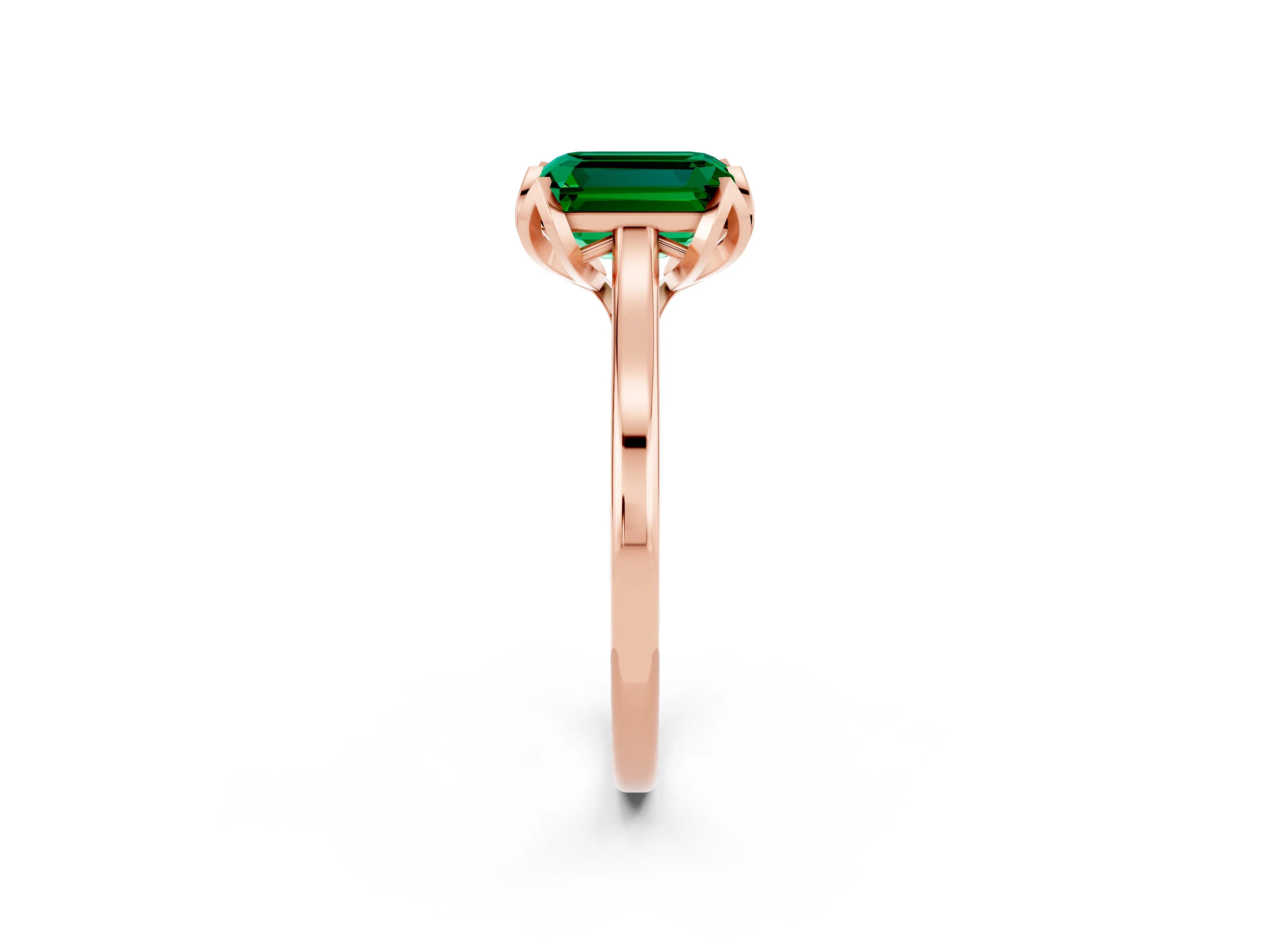 Rose gold Emerald Cut Emerald Solitaire Ring with Flower Prong Setting and Classic Band_14