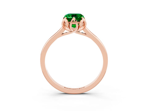 Rose gold Emerald Cut Emerald Solitaire Ring with Flower Prong Setting and Classic Band_15