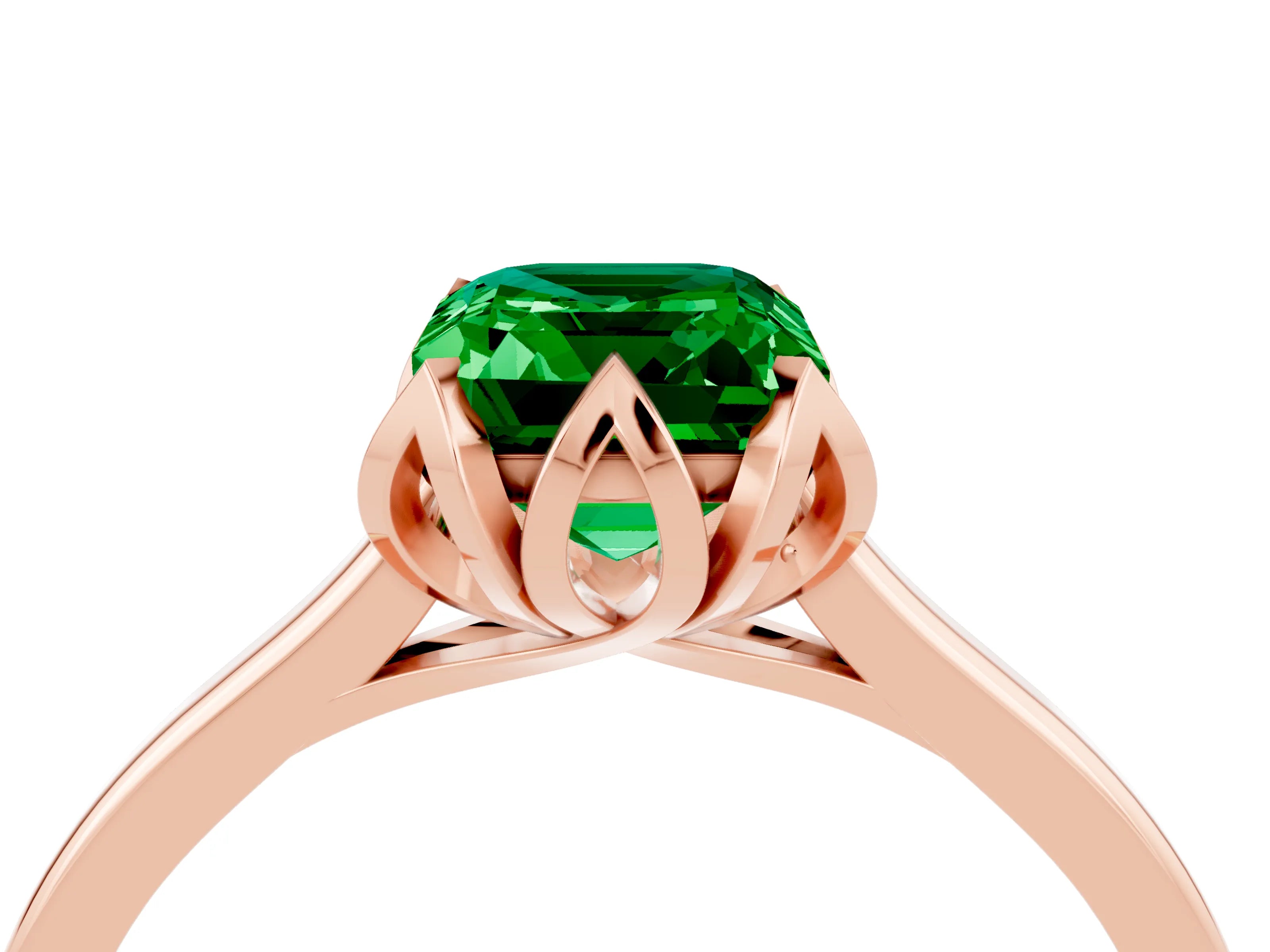 Rose gold Emerald Cut Emerald Solitaire Ring with Flower Prong Setting and Classic Band_16