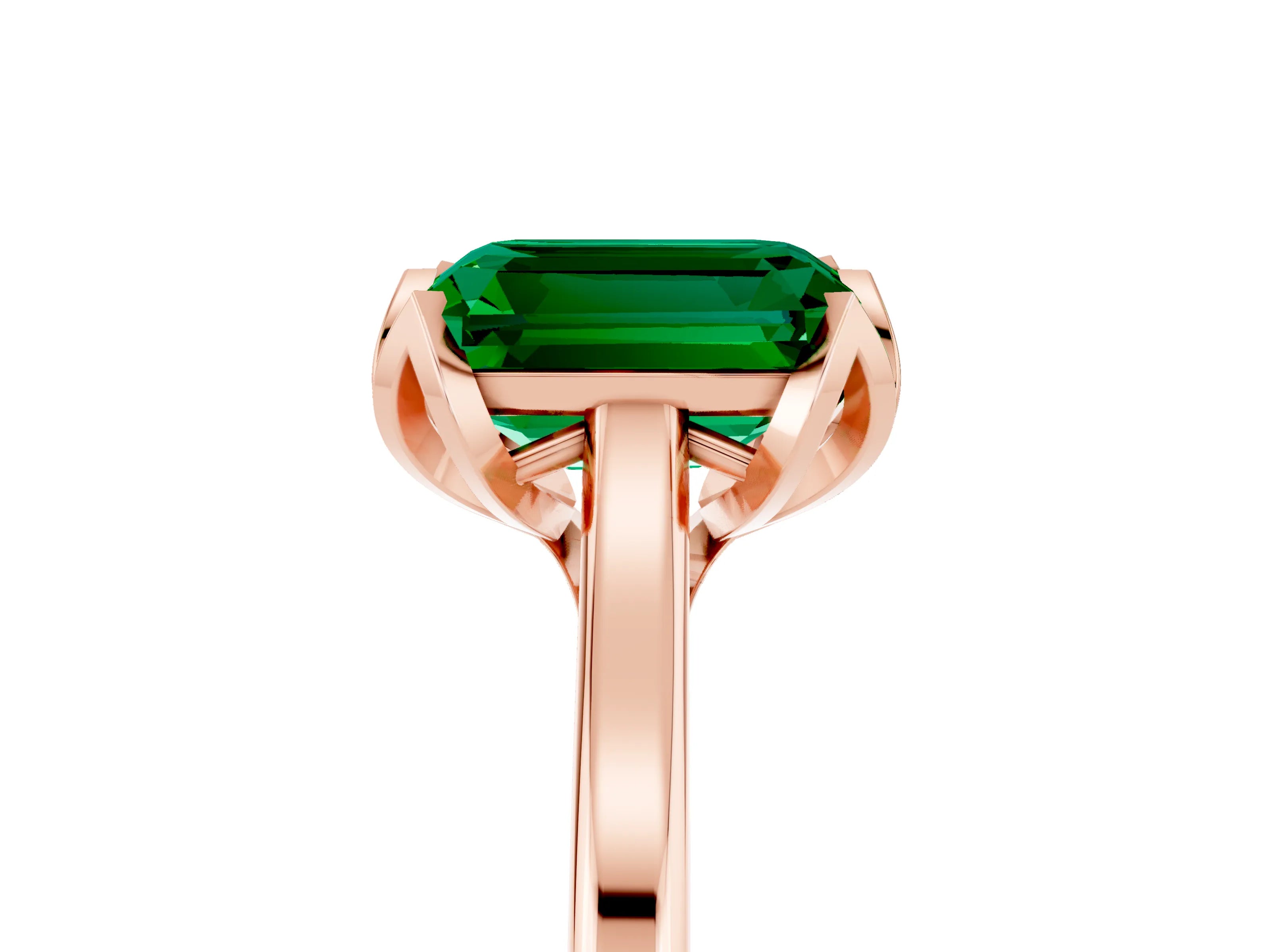 Rose gold Emerald Cut Emerald Solitaire Ring with Flower Prong Setting and Classic Band_17