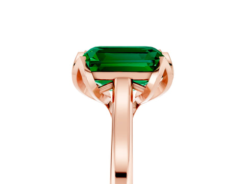 Rose gold Emerald Cut Emerald Solitaire Ring with Flower Prong Setting and Classic Band_17