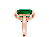 Rose gold Emerald Cut Emerald Solitaire Ring with Flower Prong Setting and Classic Band_41