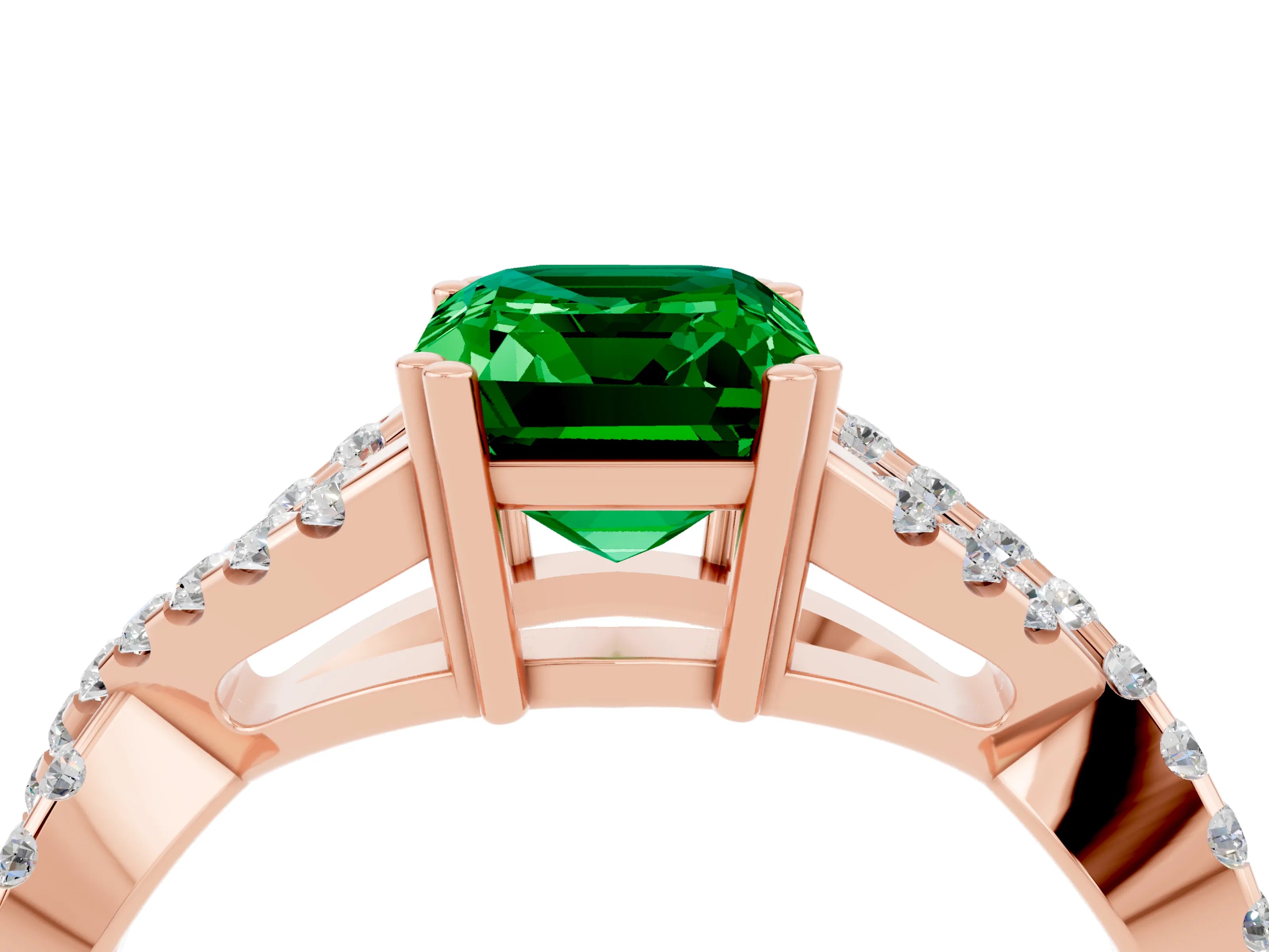 Rose gold Emerald Cut Emerald Solitaire Ring with Four-Prong Setting and Twisted Pavé Band_4
