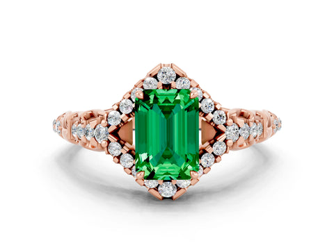 Rose gold Emerald Cut Emerald Solitaire Ring with Hidden Halo and Pavé Band_12