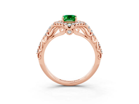 Rose gold Emerald Cut Emerald Solitaire Ring with Hidden Halo and Pavé Band_15