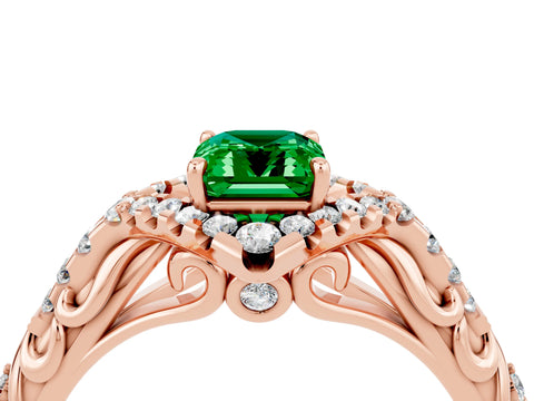 Rose gold Emerald Cut Emerald Solitaire Ring with Hidden Halo and Pavé Band_16