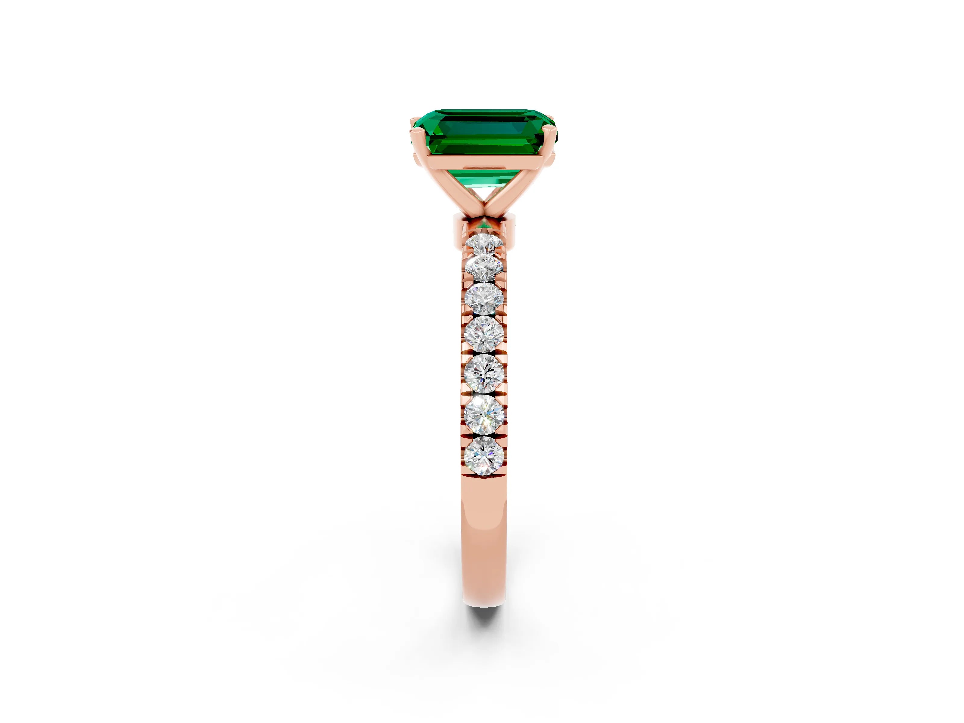 Rose gold Emerald Cut Emerald Solitaire Ring with Pavé Accents and Four-Prong Setting_2