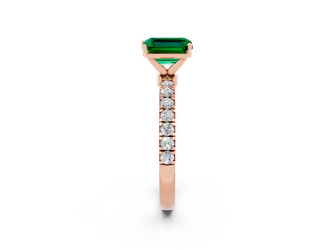 Rose gold Emerald Cut Emerald Solitaire Ring with Pavé Accents and Four-Prong Setting_2