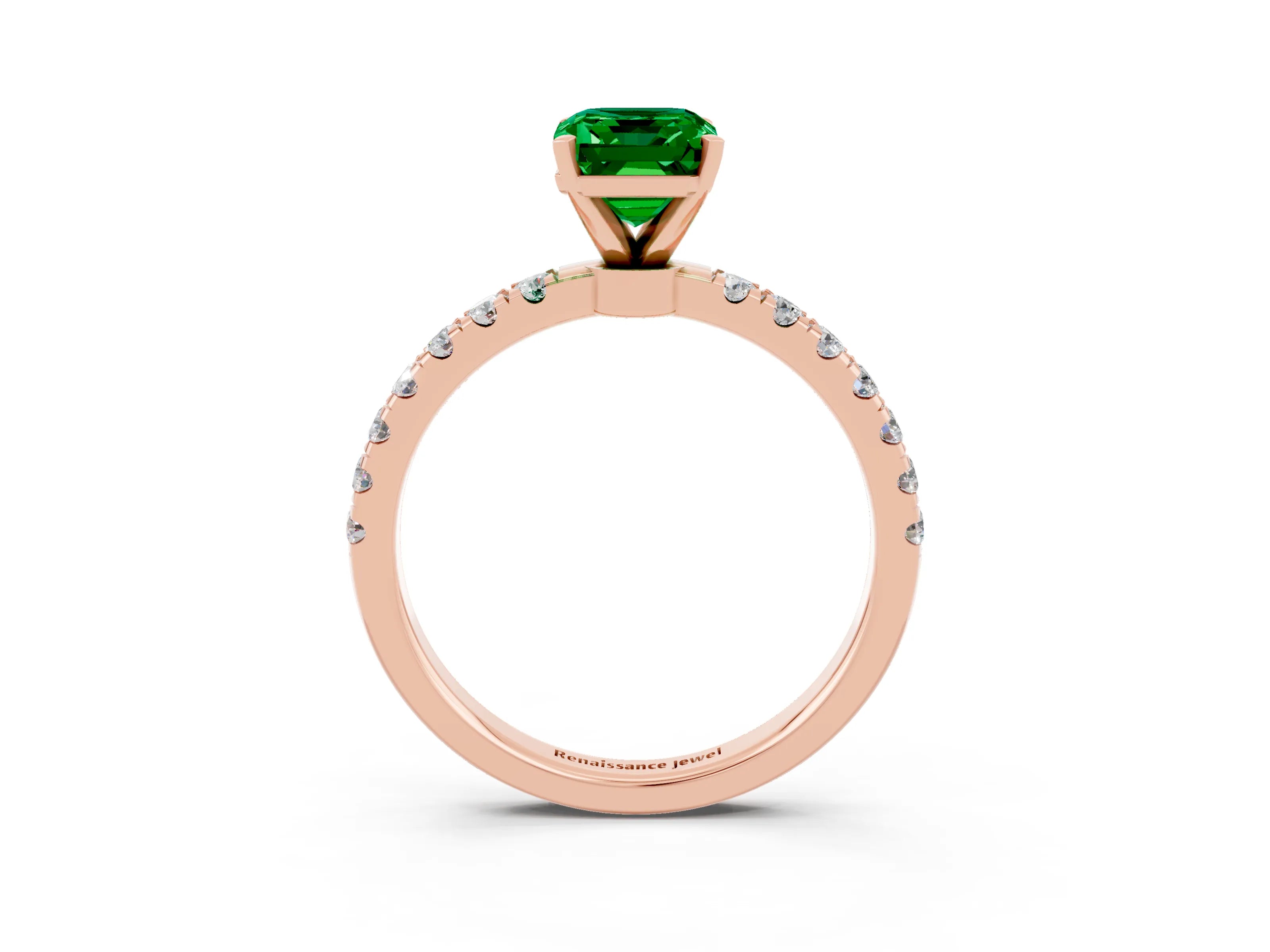 Rose gold Emerald Cut Emerald Solitaire Ring with Pavé Accents and Four-Prong Setting_3