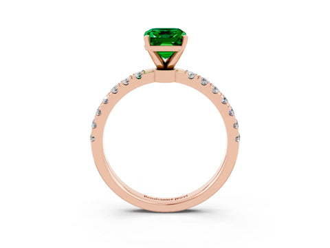 Rose gold Emerald Cut Emerald Solitaire Ring with Pavé Accents and Four-Prong Setting_3