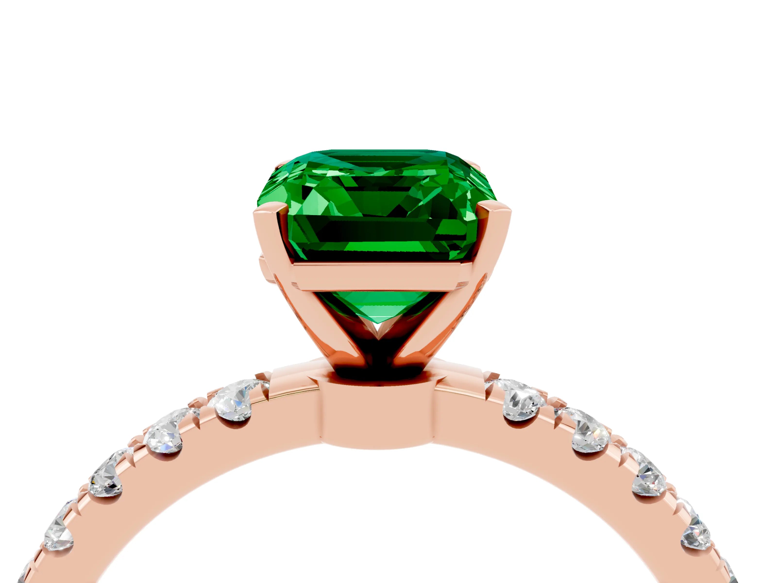 Rose gold Emerald Cut Emerald Solitaire Ring with Pavé Accents and Four-Prong Setting_4