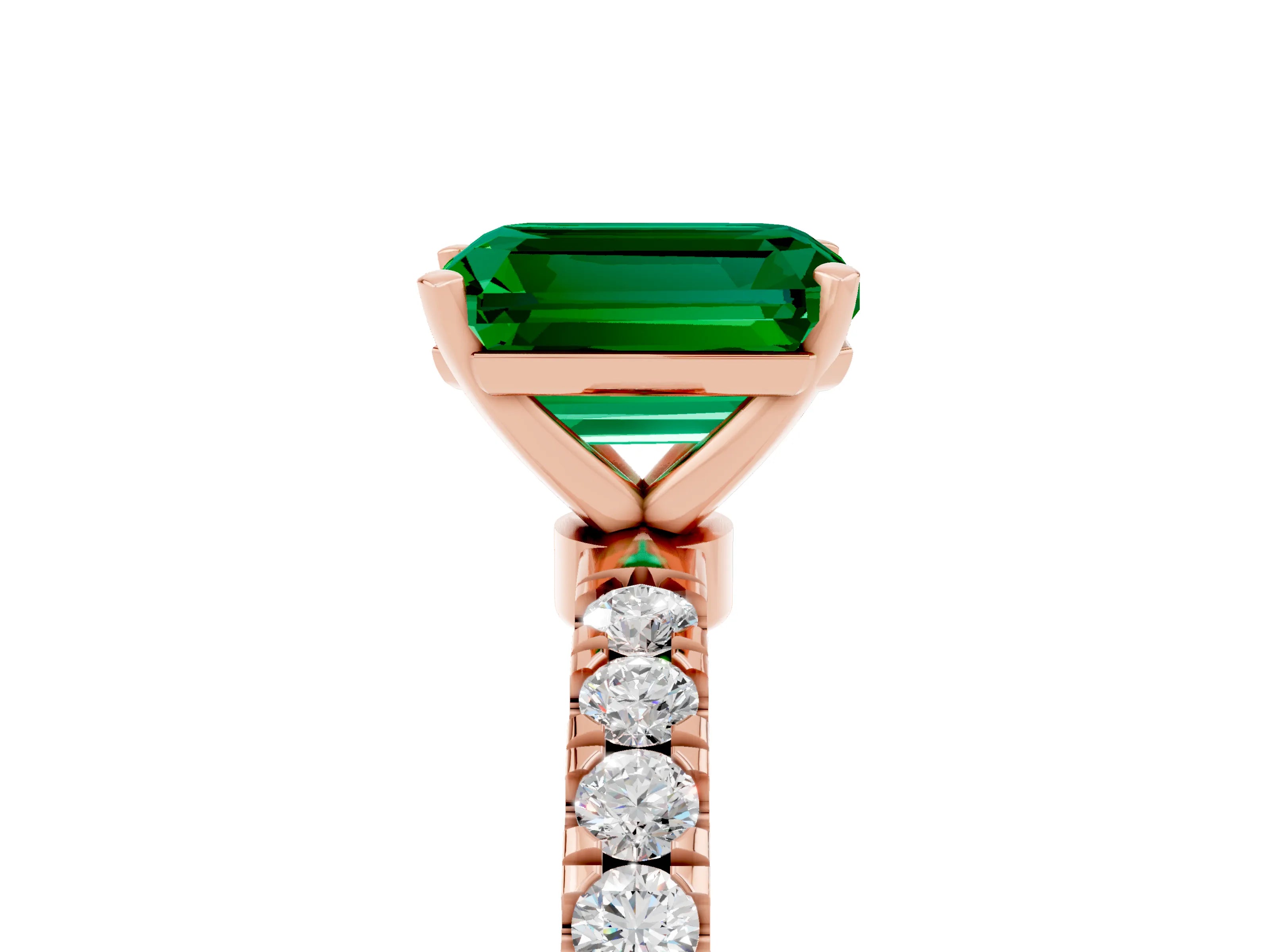 Rose gold Emerald Cut Emerald Solitaire Ring with Pavé Accents and Four-Prong Setting_5