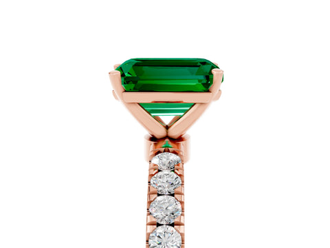 Rose gold Emerald Cut Emerald Solitaire Ring with Pavé Accents and Four-Prong Setting_5