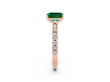 Rose gold Emerald Cut Emerald Solitaire Ring with Pavé Band and Four-Prong Setting_26