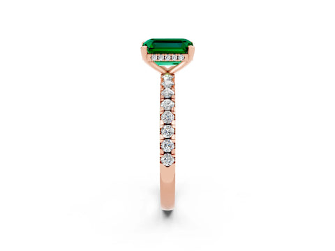 Rose gold Emerald Cut Emerald Solitaire Ring with Pavé Band and Four-Prong Setting_26