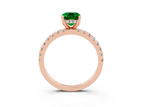 Rose gold Emerald Cut Emerald Solitaire Ring with Pavé Band and Four-Prong Setting_27