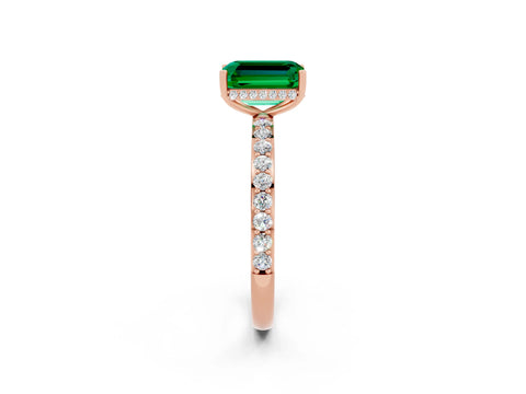 Rose gold Emerald Cut Emerald Solitaire Ring with Pavé Band and Hidden Halo_14