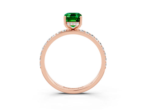 Rose gold Emerald Cut Emerald Solitaire Ring with Pavé Band and Hidden Halo_15