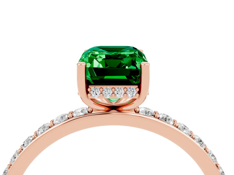 Rose gold Emerald Cut Emerald Solitaire Ring with Pavé Band and Hidden Halo_16