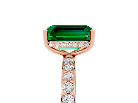 Rose gold Emerald Cut Emerald Solitaire Ring with Pavé Band and Hidden Halo_17