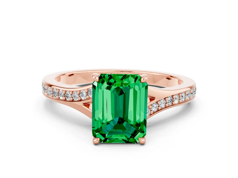 Rose gold Emerald Cut Emerald Solitaire Ring with Pavé Band and Prong Setting_24