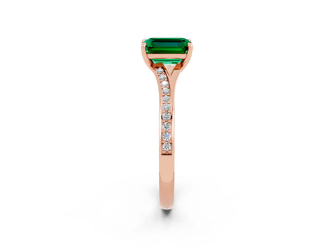 Rose gold Emerald Cut Emerald Solitaire Ring with Pavé Band and Prong Setting_26