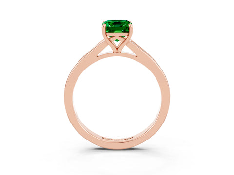 Rose gold Emerald Cut Emerald Solitaire Ring with Pavé Band and Prong Setting_27