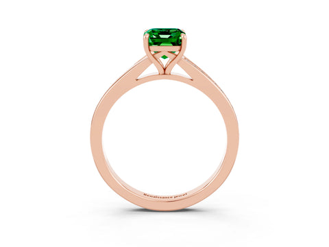 Rose gold Emerald Cut Emerald Solitaire Ring with Pavé Band and Prong Setting_3