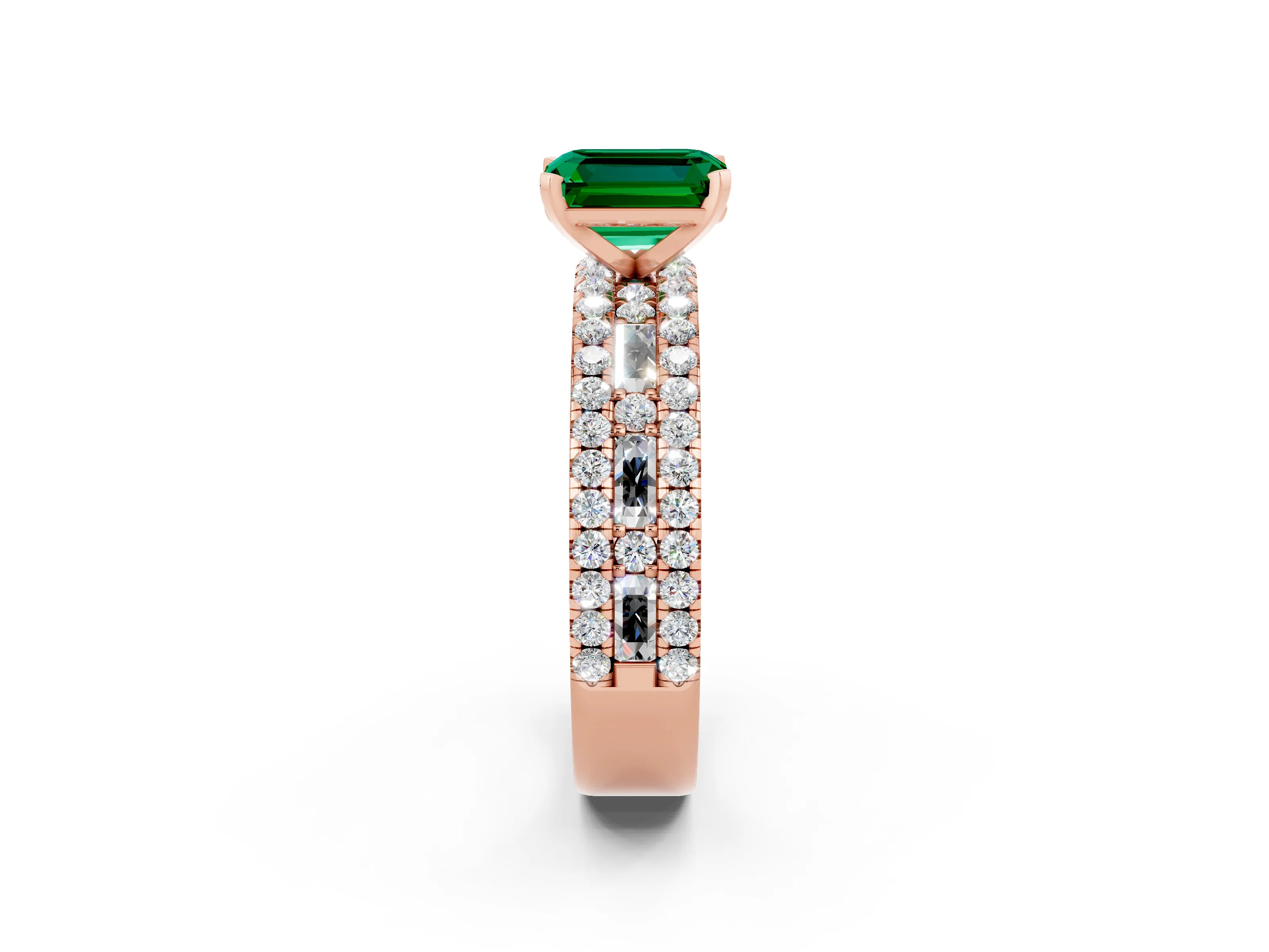 Rose gold Emerald Cut Emerald Solitaire Ring with Pavé and Channel Set Band_2