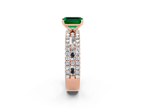 Rose gold Emerald Cut Emerald Solitaire Ring with Pavé and Channel Set Band_2