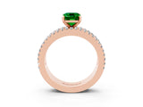 Rose gold Emerald Cut Emerald Solitaire Ring with Pavé and Channel Set Band_3