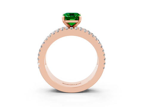 Rose gold Emerald Cut Emerald Solitaire Ring with Pavé and Channel Set Band_3