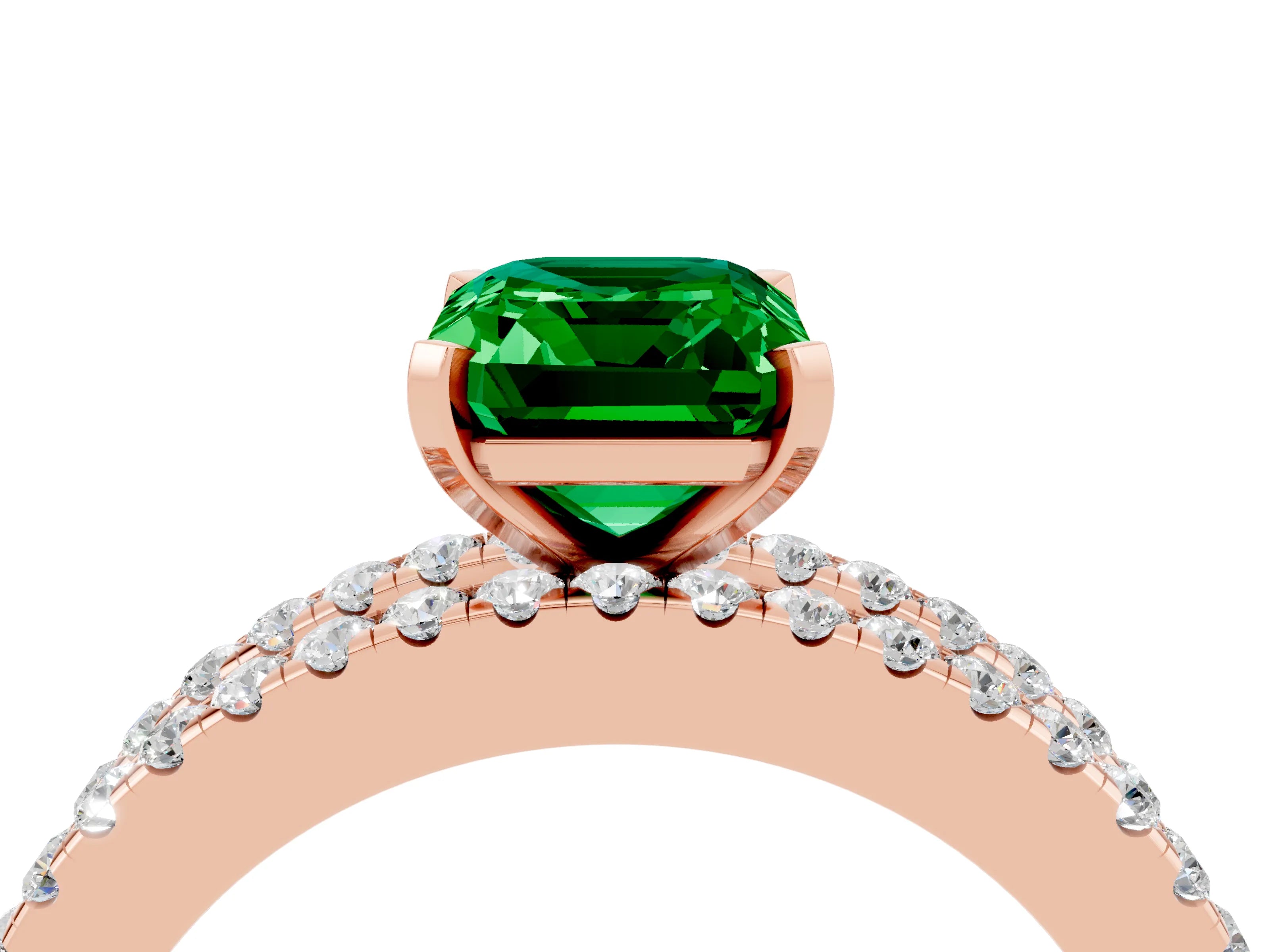 Rose gold Emerald Cut Emerald Solitaire Ring with Pavé and Channel Set Band_4