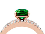 Rose gold Emerald Cut Emerald Solitaire Ring with Pavé and Channel Set Band_4