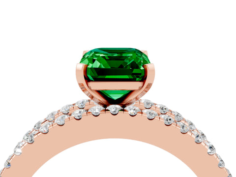 Rose gold Emerald Cut Emerald Solitaire Ring with Pavé and Channel Set Band_4