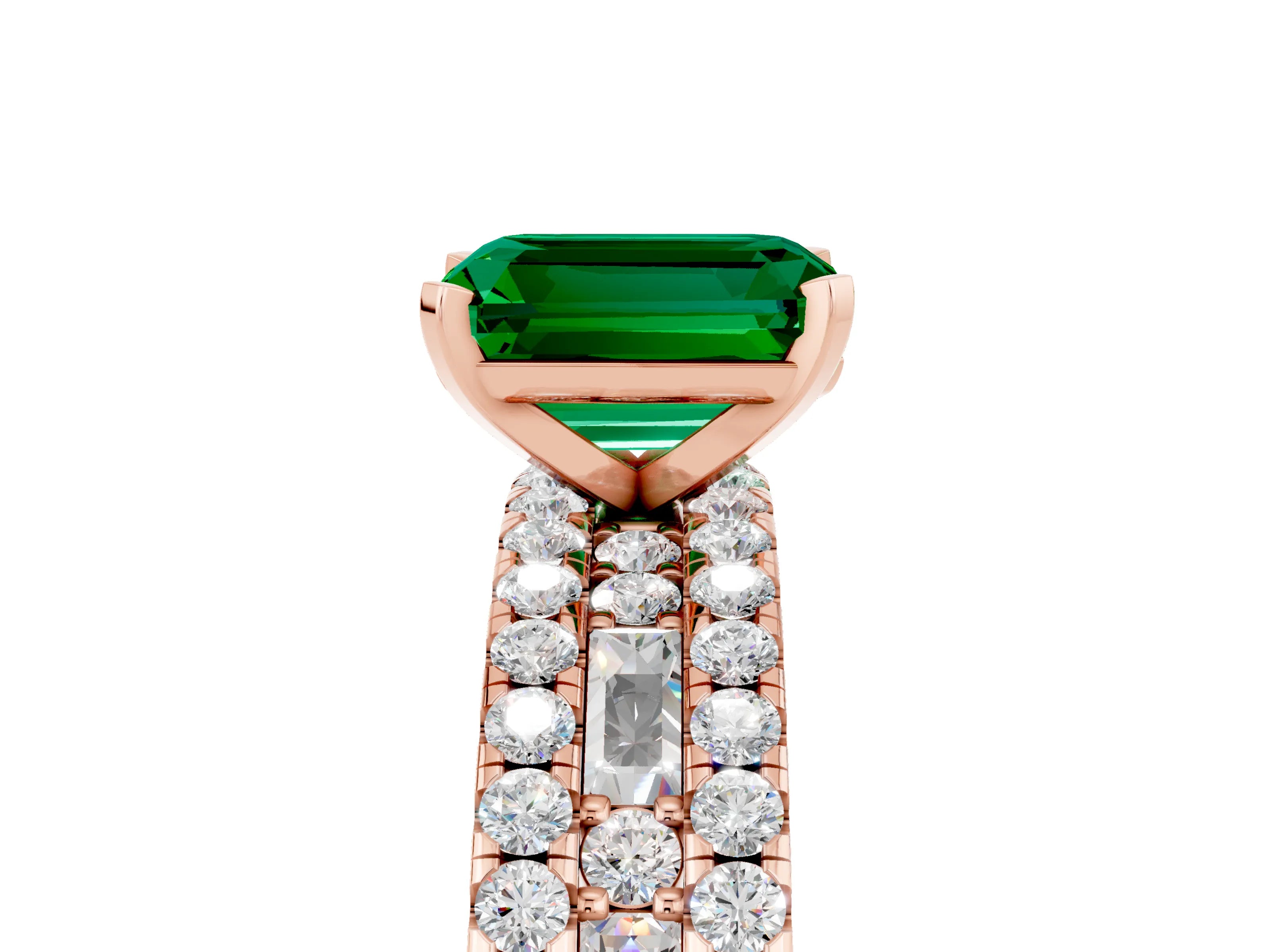 Rose gold Emerald Cut Emerald Solitaire Ring with Pavé and Channel Set Band_5
