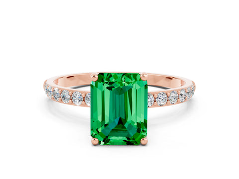 Rose gold Emerald Cut Emerald Solitaire Ring with Pave Band and Four Prong Setting_24