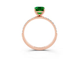 Rose gold Emerald Cut Emerald Solitaire Ring with Pave Band and Four Prong Setting_27