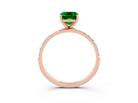 Rose gold Emerald Cut Emerald Solitaire Ring with Pave Band and Four Prong Setting_27
