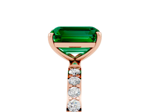 Rose gold Emerald Cut Emerald Solitaire Ring with Pave Band and Four Prong Setting_29