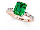 Rose gold Emerald Cut Emerald Solitaire Ring with Round  Pavé Band and Four-Prong Setting_45