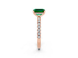 Rose gold Emerald Cut Emerald Solitaire Ring with Round  Pavé Band and Four-Prong Setting_46
