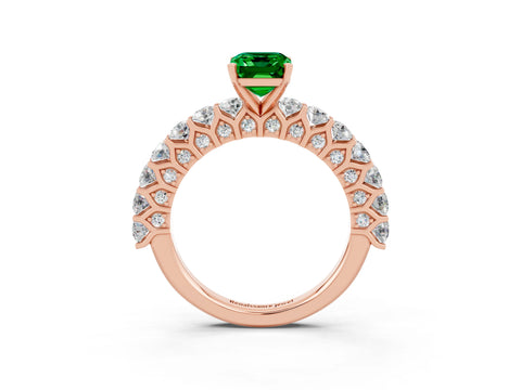 Rose gold Emerald Cut Emerald Solitaire Ring with Shared Prong Pavé Band and Four-Prong Setting_3