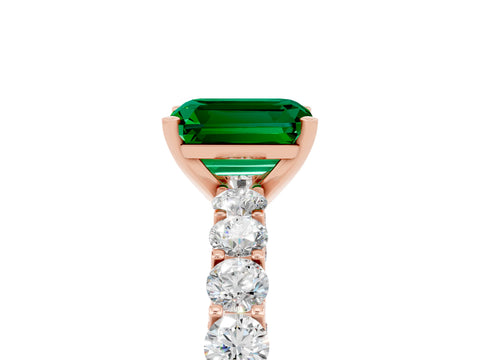 Rose gold Emerald Cut Emerald Solitaire Ring with Shared Prong Pavé Band and Four-Prong Setting_5
