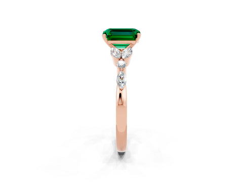 Rose gold Emerald Cut Emerald Solitaire Ring with Side Stones and Four-Prong Setting_14