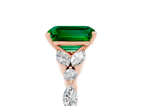 Rose gold Emerald Cut Emerald Solitaire Ring with Side Stones and Four-Prong Setting_17